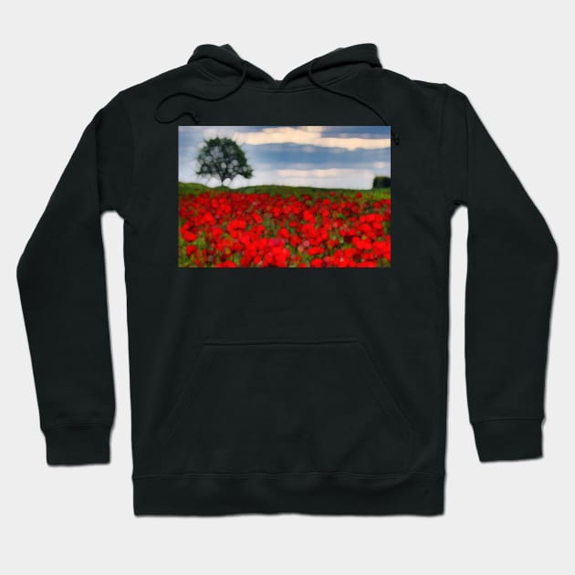 Poppy field and Single tree Hoodie by redwitchart